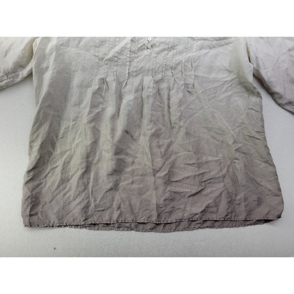 J. Jill Women's Large Ivory Gray Ombre Silk Pleated Blouse Tunic Round Neck - Picture 5 of 11